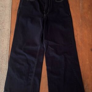 Wide Leg Black Jeans with Contrast Stitching